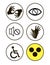 Black and white disability symbols and signs collection, may be used to publicize accessibility of places, and other