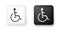 Black and white Disabled handicap icon isolated on white background. Wheelchair handicap sign. Square button. Vector