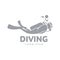 Black and white diving logo template with diver swimming underwater