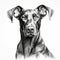 Black And White Doberman Pinscher Art Illustration In Harsh Realism Style