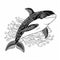 Black And White Dolphin Tattoo Design With Wavy Lines And Organic Shapes