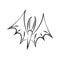 Black and white doodle bat icon. Autumn linear isolated element