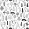 Black and white doodle trees seamless pattern