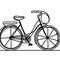 A black and white drawing of a bicycle against a white backdrop.