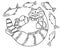 Black and white drawing of a cat - a fat happy well fed cat surrounded by fish, doodle