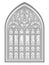Black and white drawing for coloring book. Beautiful medieval stained glass window in French churches. Gothic architectural style.