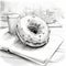 Black And White Drawing Of A Donut On A Book