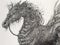 A black and white drawing of a dragon. AI generative image