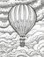 A black and white drawing of a hot air balloon. Generative AI image.