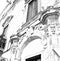 Black and white drawing that represents a glimpse of an ancient building in the historic center of Lecce in Italy