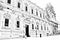 Black and white drawing that represents a glimpse of an ancient building in the historic center of Lecce in Italy