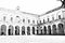 Black and white drawing that represents a glimpse of an ancient building in the historic center of Lecce in Italy