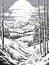 A Black And White Drawing Of A Snowy Landscape, Aspen Snowmass Colorado