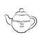 Black And White Drawing Of A Teapot. Silhouette Of A Teapot. Lettering On A Teapot shape.