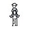 Black and white drawn stick figure of cowboy horseback rider clip art. Wild masculine stallion for monochrome folk icon