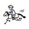 Black and white drawn stick figure of cowboy horseback rider clip art. Wild masculine stallion for monochrome folk icon