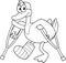 Black And White Duck Cartoon Character With Crutches And Plastered Leg