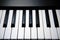 Black and white electronic piano keys, new modern synthesizer close-up