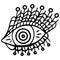 Black and white elegant all-seeing eye, hand-drawn in the style of boho with a spiral in the pupil, symbolizing the vital creative