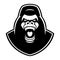 Black and white emblem of a gorilla on the white background.