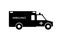 Black and White Emergency Ambulance with Siren Flat Design. Vector Illustration.