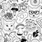 Black and white endless wallpaper with hipster cats and autumn mushrooms.