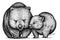 Black and white engrave isolated wombat illustration