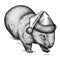 Black and white engrave isolated wombat illustration