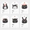 Black and white farm animals tags. Sheep, kitten, hamster, mouse, piglet, horse, donkey