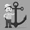 Black and white fat sailor holding a anchor