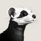 Black And White Ferret Illustration On Sand Colored Background