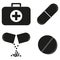 Black and white first aid kit content silhouette set