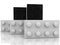 Black and white five toy bricks on a white