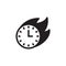 Black and white flaming clock icon. Vector illustration decorative design