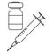 Black and white flat vector icon of medical ampoules and syringe