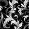 Black And White Floral Seamless Pattern With Swirling Colors