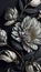 Black and white florals in black background and black leaves