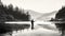 Black And White Fly Fishing Silhouette: Stunning Digital Painting Of Norwegian Nature