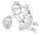 Black and white flying tooth fairy vector icon. Kawaii outline fantasy princess with basket full of smiling teeth. Funny line