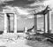 Black and white foto of Lindos Acropolis ruins with columns and portico