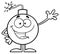 Black And White Funny Bomb Cartoon Mascot Character Waving For Greeting.