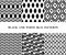 Black and white geometric ikat asian traditional fabric seamless patterns set of six, vector