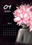 Black and white girl with color beautiful flowers in her head. Calendar 2023 April