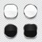 Black and white glossy buttons isolated on transparent background.