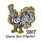 Black and white Golden rooster on white background. 2017.