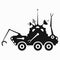 Black and white graphic illustration lunar rover