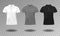 Black, white and gray realistic slim male polo t-shirt design template. Set of short sleeve t-shirts for sport, men