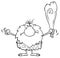Black And White Grumpy Male Caveman Cartoon Mascot Character Holding Up A Fist And A Club