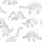 Black and white hand drawn fossil dinosaurs seamless pattern