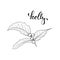 Black and white hand drawn holly, ilex branch with berry and leaves on white background. design holiday greeting cards and